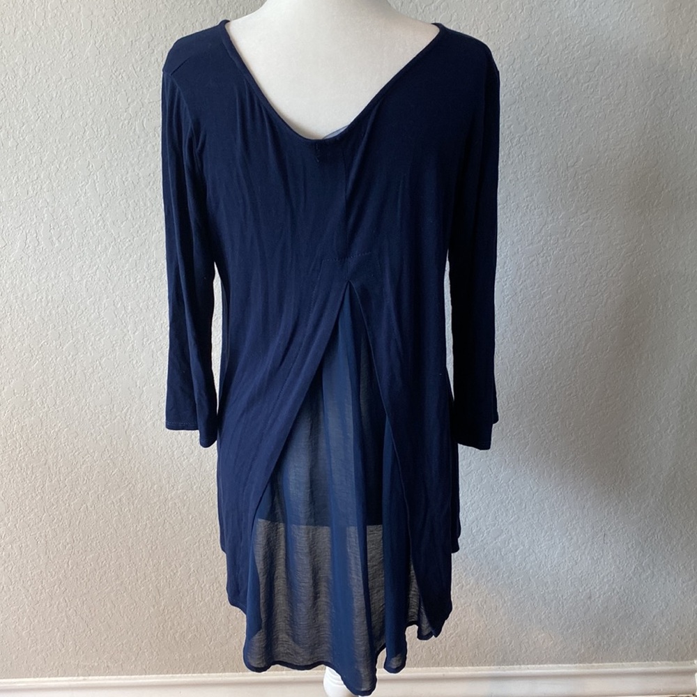Navy Basic 3/4 sleeve blouse with chiffon detail in back